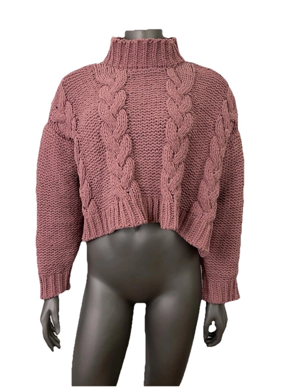 Altar'd State Dusty Rose Cropped Cable Turtleneck Sweater